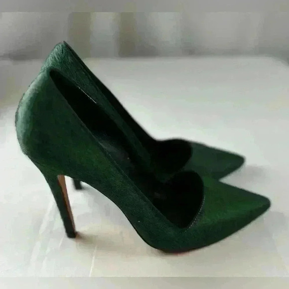 Alice+Olivia Stacey Bendet Prime Suede 4" Slim Heel Pointed Toe Green (Size 8.5) - Picture 2 of 11